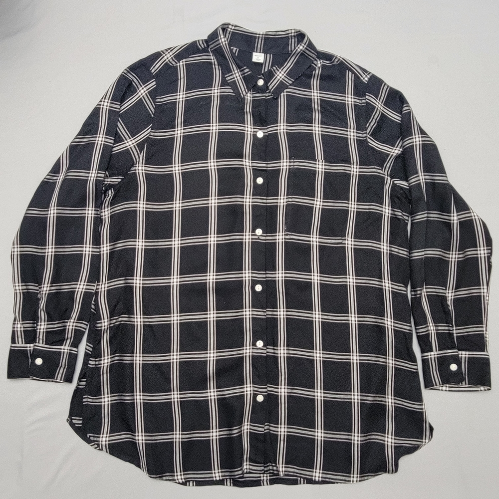 Old Navy The Classic Shirt Black Plaid Long Sleeve Button Down Size XL Top